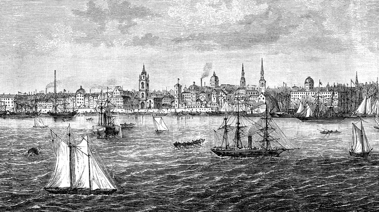A circa-1700s sketch of the port of Liverpool, England