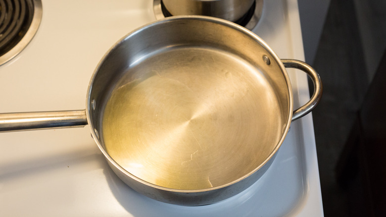 oil heating in large pan