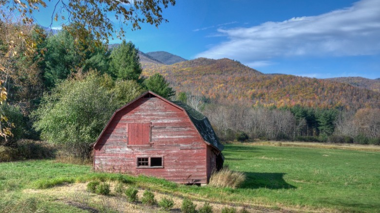 Red barn on a farm in the Adirondacks