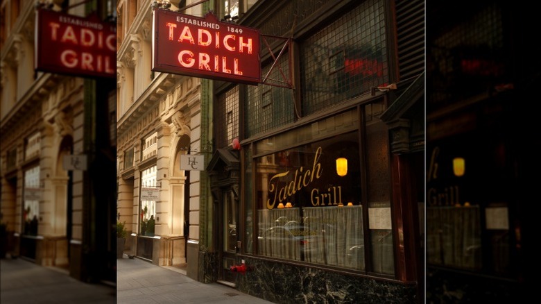 The front window of famed, historical San Francisco seafood restaurant: Tadich Grill