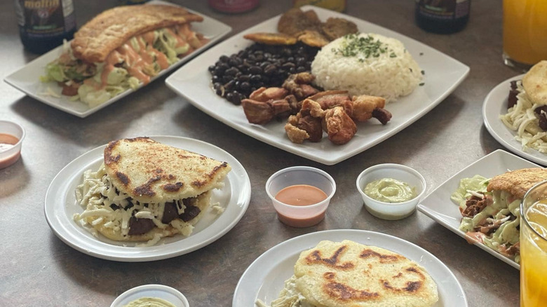 Various Venezuelan dishes on table