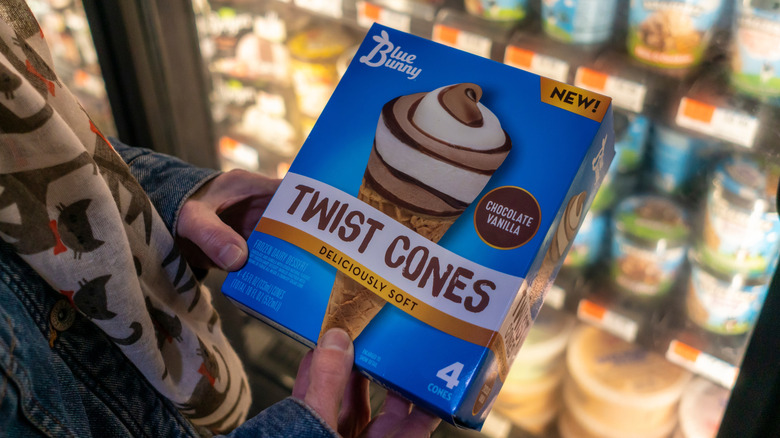 shopper holding blue bunny ice cream