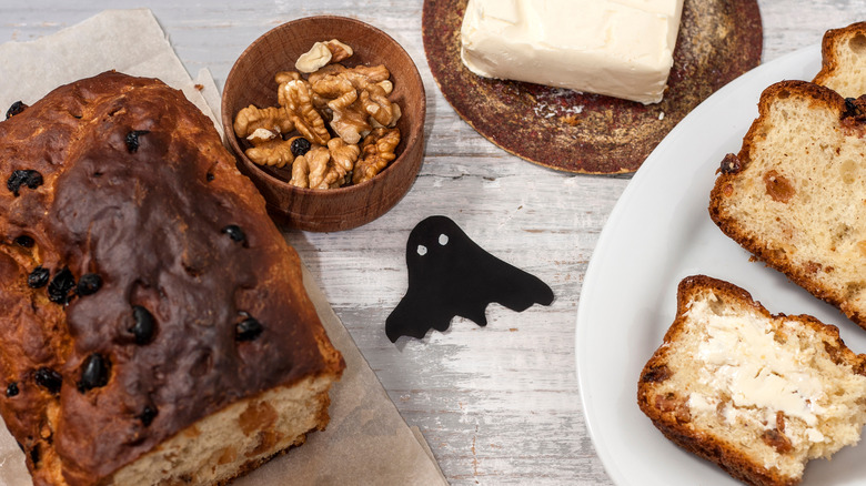 sliced barmbrack with ghost