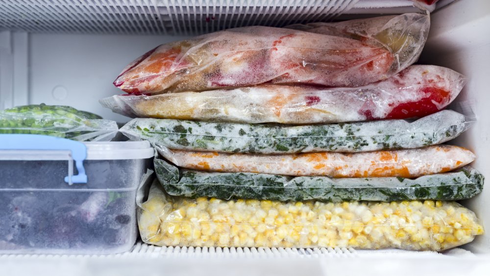 Frozen food packed in a freezer
