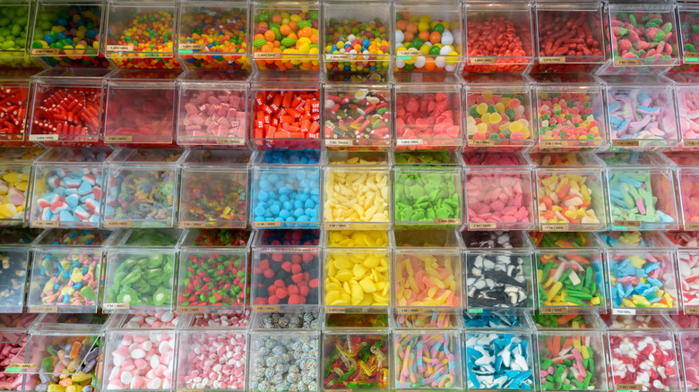 Bins of different candies