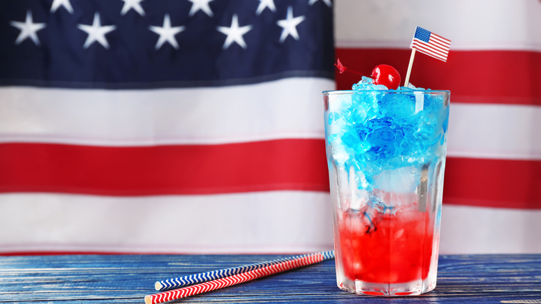 Red, white, blue cocktail with flag