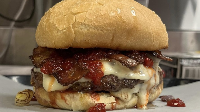 Sloppy burger in prep kitchen