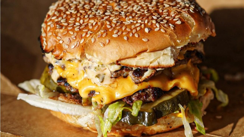 Double cheeseburger with cheese in a box