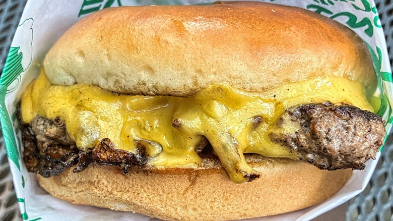 Cheesy burger wrapped in paper