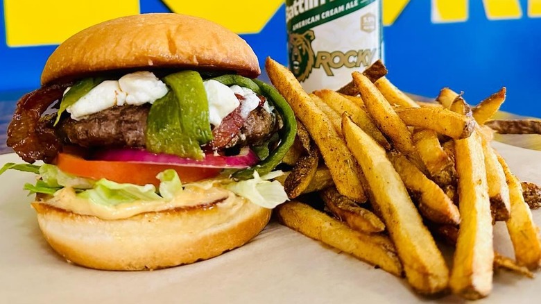Burger with goat cheese and fries