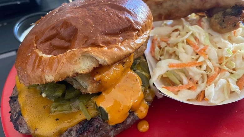 Green hatch chili on a burger
