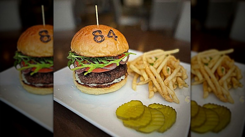 Burger with 84 brand on bun
