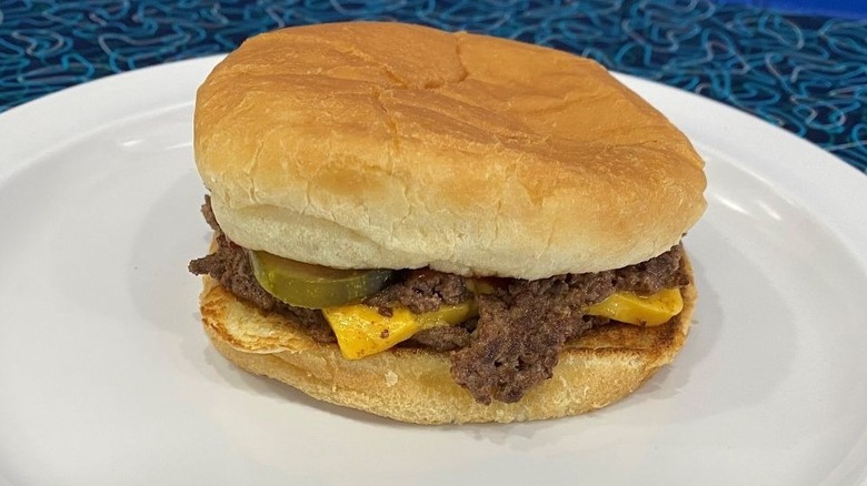 Basic cheeseburger on plate