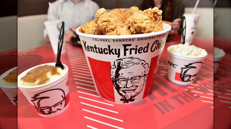 Bucket of chicken and side dishes from KFC