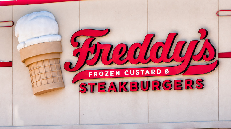 Closeup of red Freddy's sign