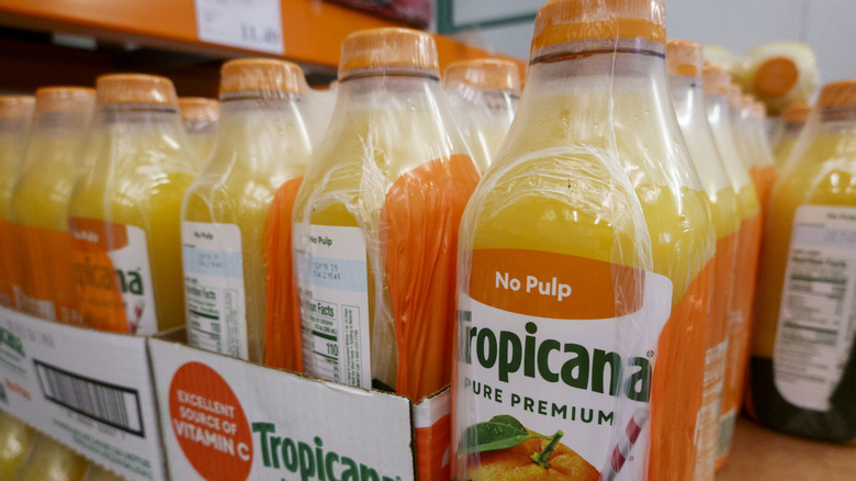 Bottles of Tropicana no pulp orange juice
