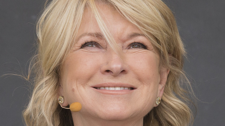 Martha Stewart with a yellow microphone