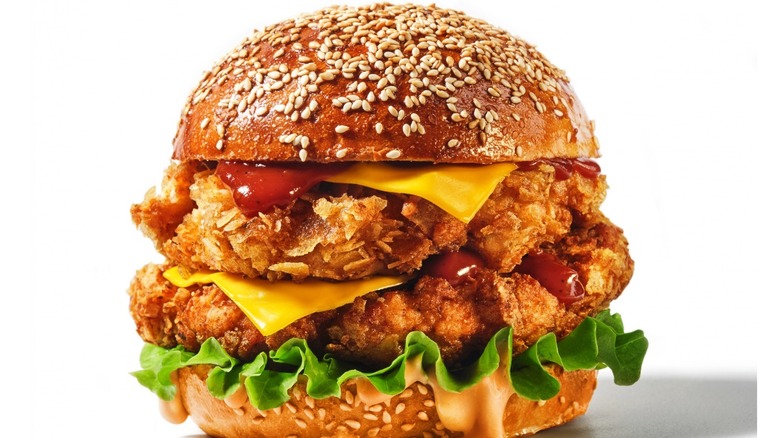 fried chicken sandwich on white background