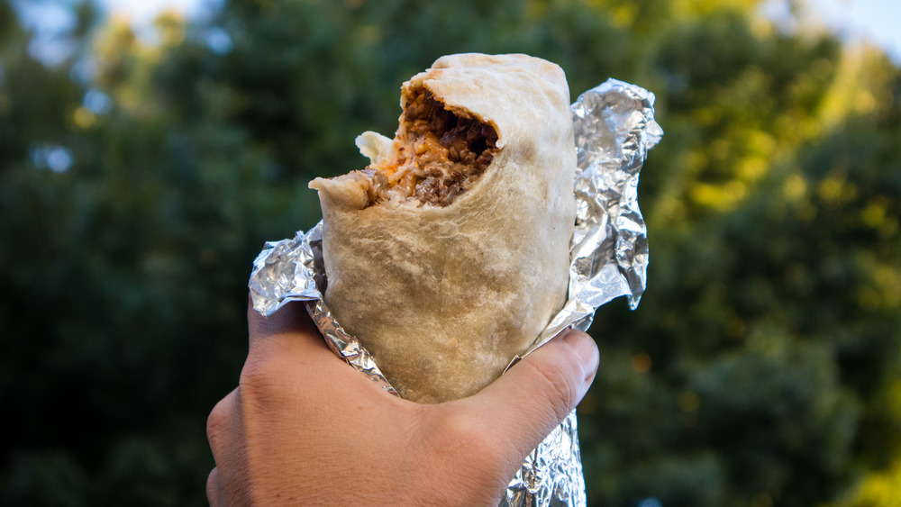 Hand holding burrito