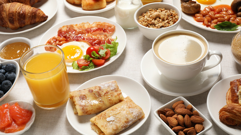 Breakfast spread out on a table