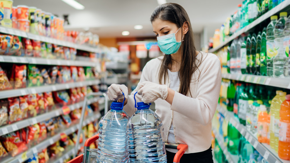 Grocery shopping in a mask and gloves coronavirus