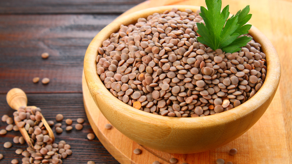 Lentils in a wooden bowl