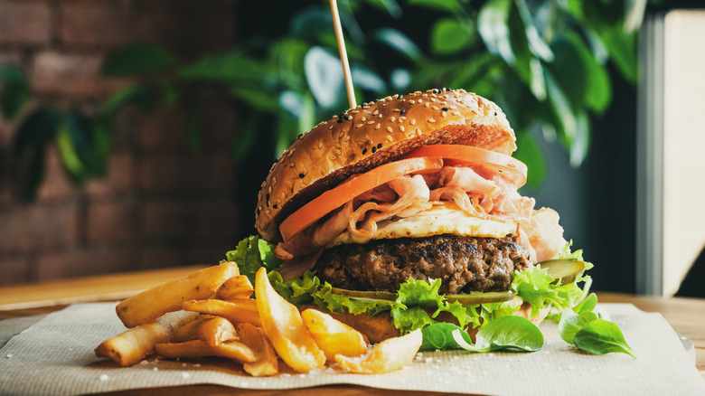 Burger and steak fries 