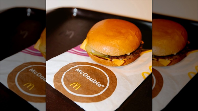 A McDonald's McDouble burger displayed on its wrapper.