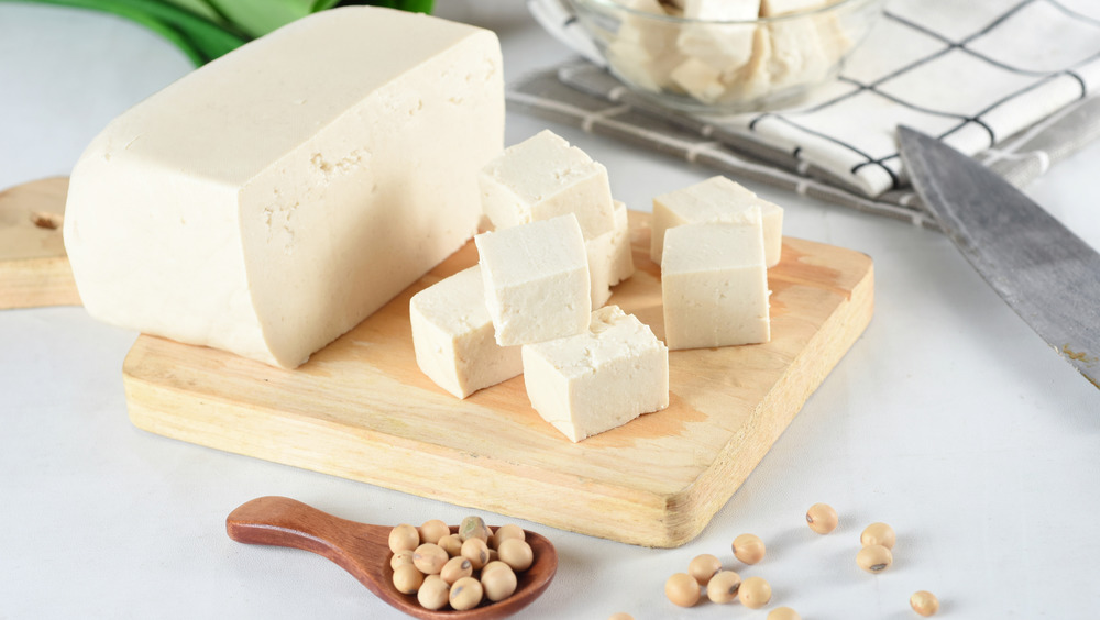 Blocks of tofu on a cutting board