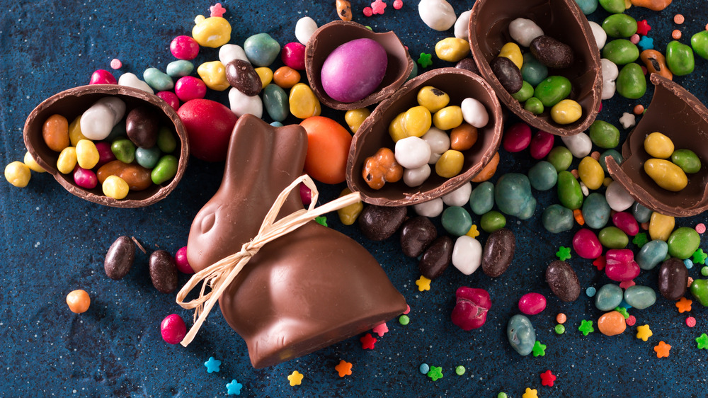 Easter candy on dark background