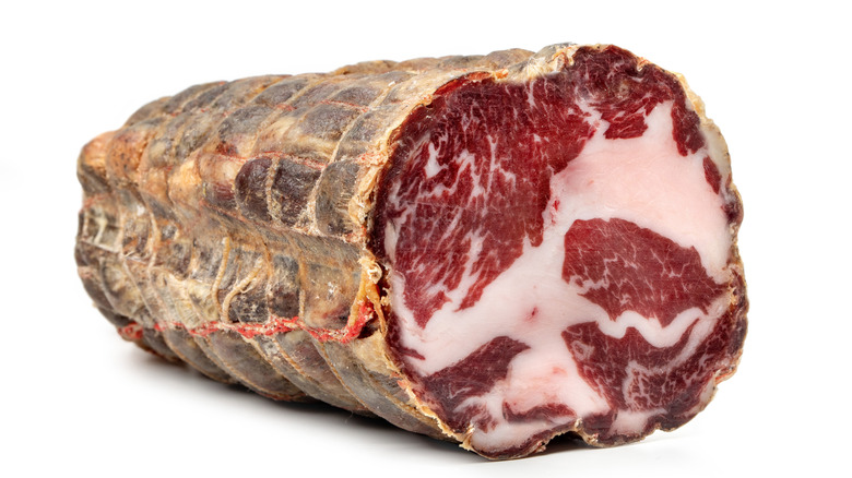 Coppa roast on white background