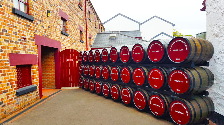 Barrels of single malt whiskey at Bushmills distillery