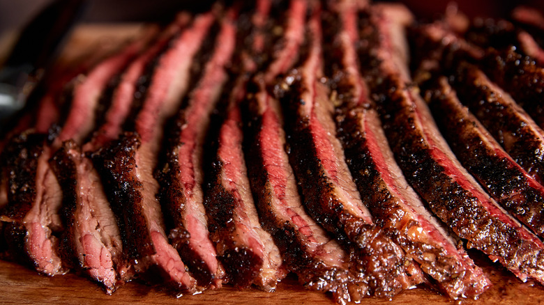 Slices of smoked brisket