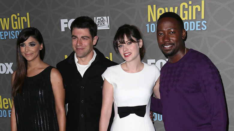 Hannah Simone, Max Greenfield, Zooey Deschanel and Lamorne Morris smiling