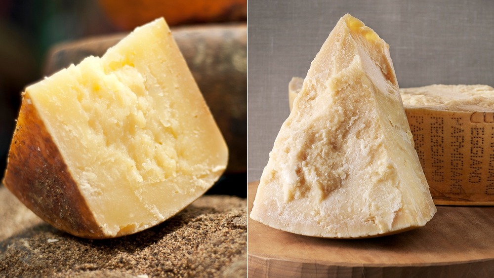 Slices of Pecorino Romano and Parmigiano Reggiano