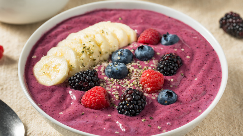 Acai bowls topped with colorful fruit