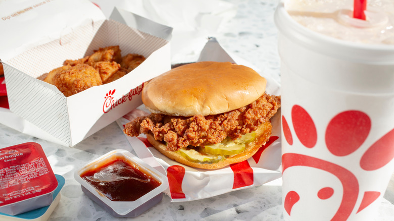 Chick-fil-A meal with nuggets and chicken sandwich