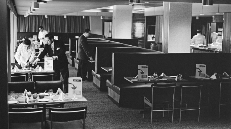 The interior of a London steakhouse in the 1960s