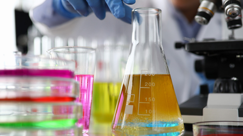 liquid in glass beaker in lab