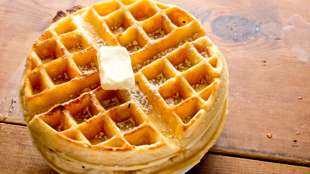 Stack of waffles on a table