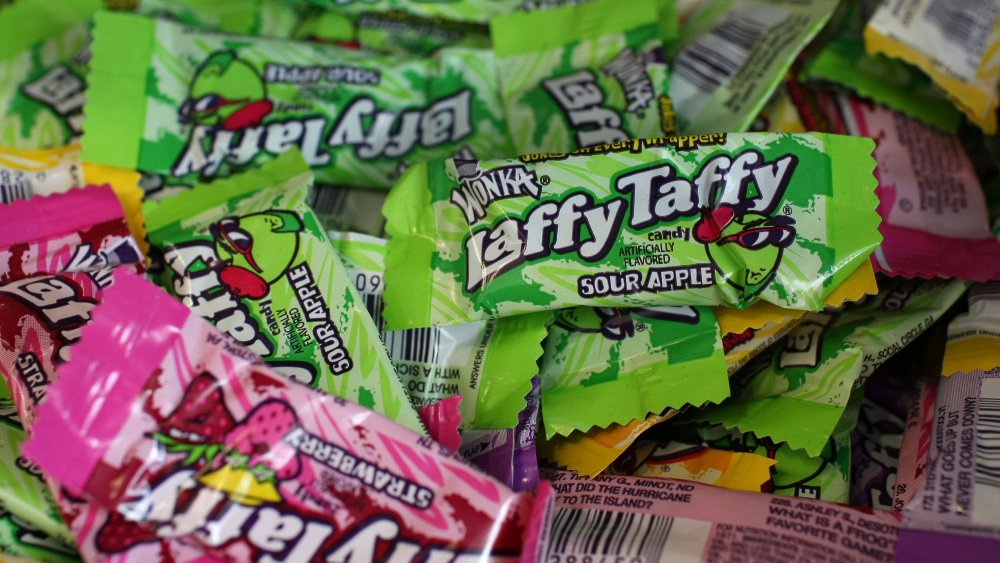 pile of individually-wrapped Laffy Taffy candy