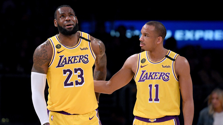 Lebron James grimaces on the court