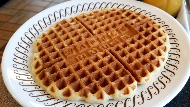 Breakfast waffle on plate