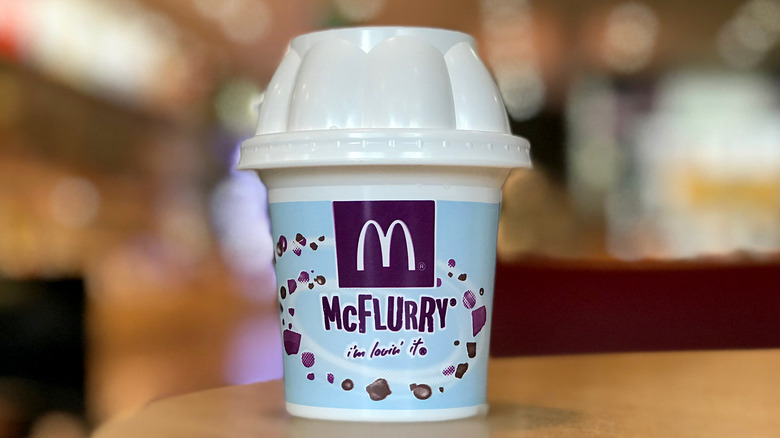 McDonald's McFlurry sits on table