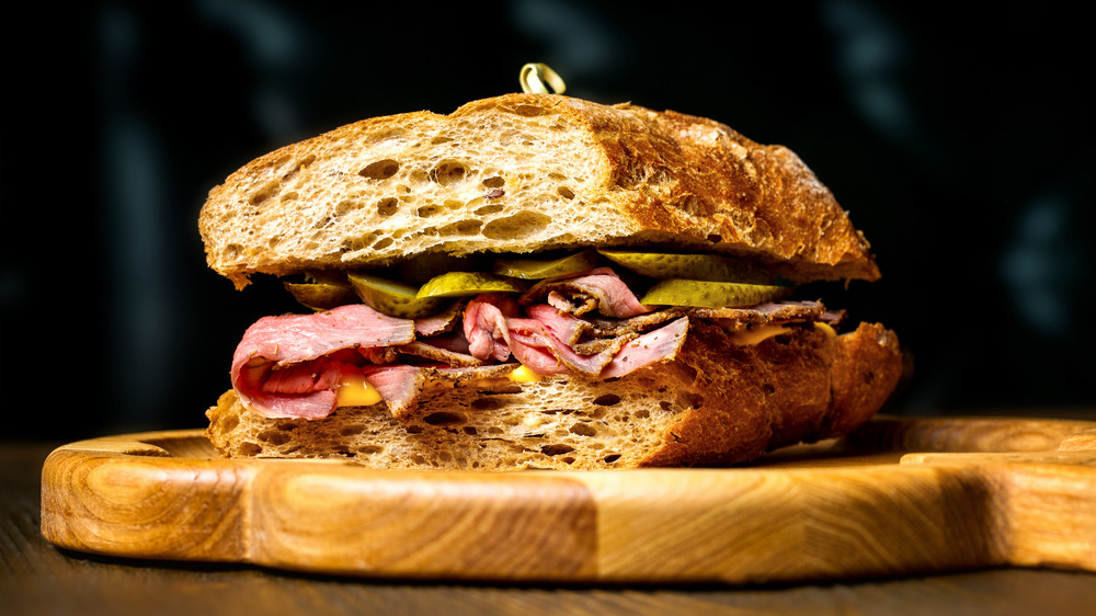 Pastrami sandwich on a board