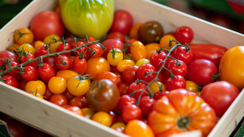 Heirloom tomatoes in a box