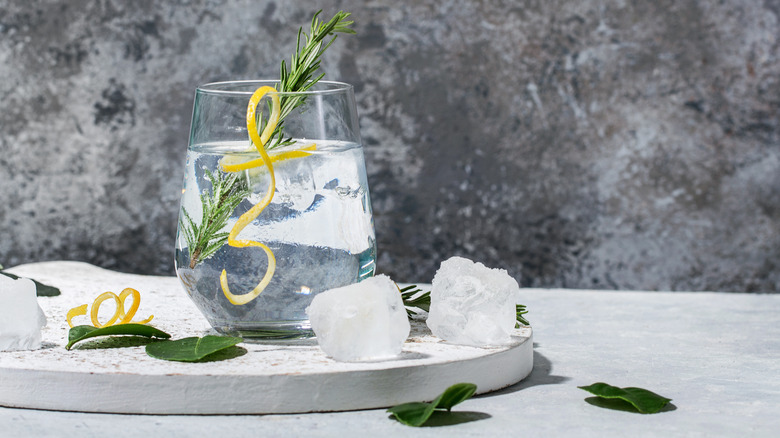 A tonic drink with lemon and rosemary.