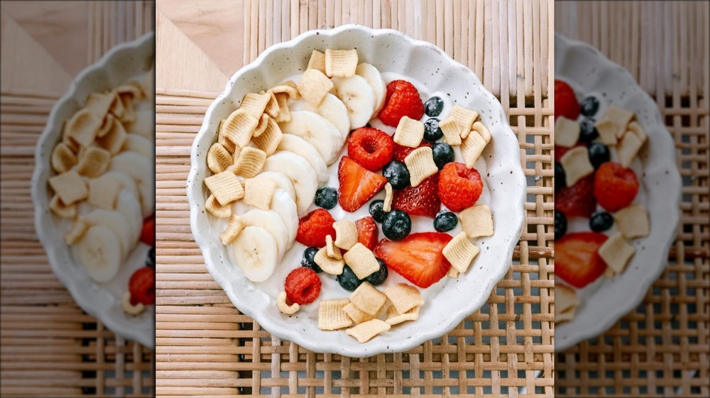 Cereal with milk and fruit