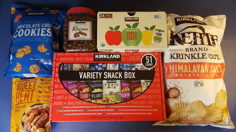 An assortment of Kirkland Signature snacks from Costco.