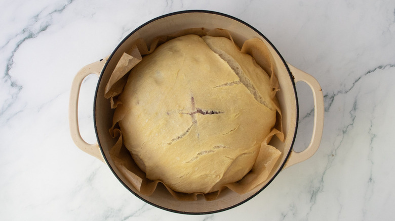 Semi baked bread in Dutch oven